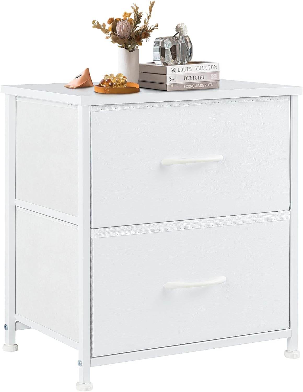 Nightstand with 2 Fabric Drawers - Wood Top, Steel Frame