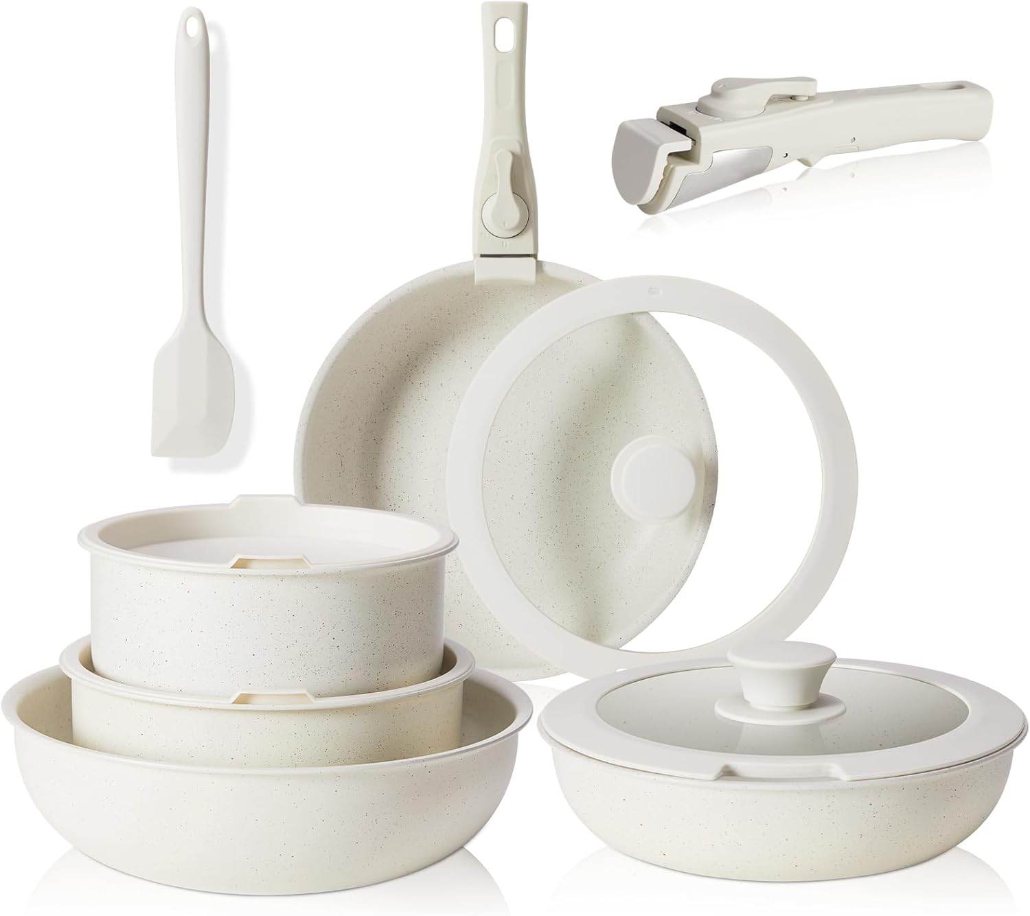 12 Pcs Pots and Pans Set Nonstick - Kitchen Cookware Set with Detachable Handle