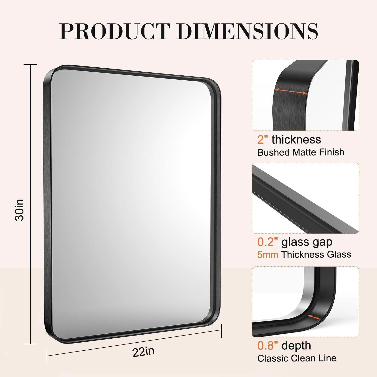 Black Bathroom Rectangular Vanity Mirror for Wall