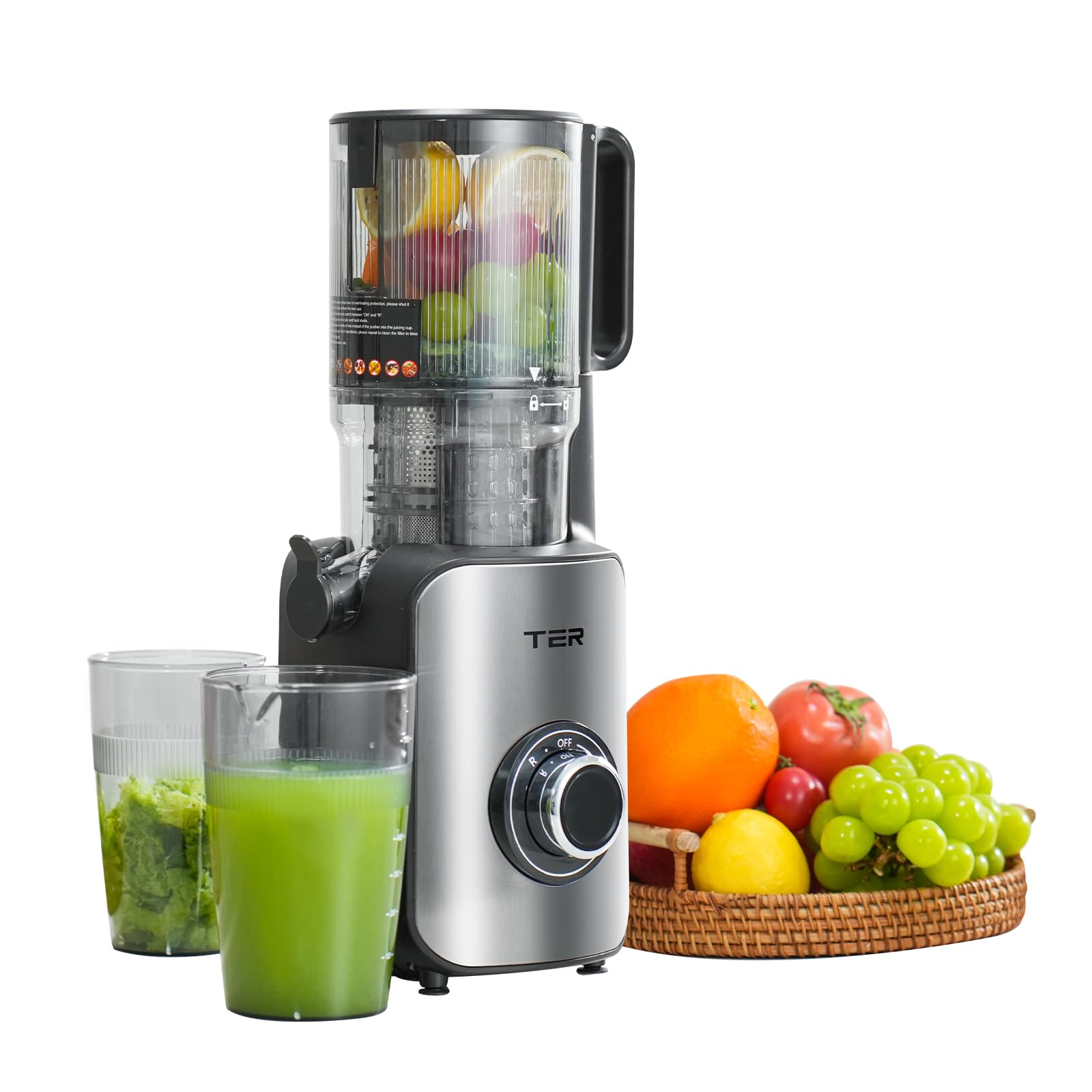 Slow Masticating Juicer - 4.8″ Wide Chute for Whole Fruits & Veggies