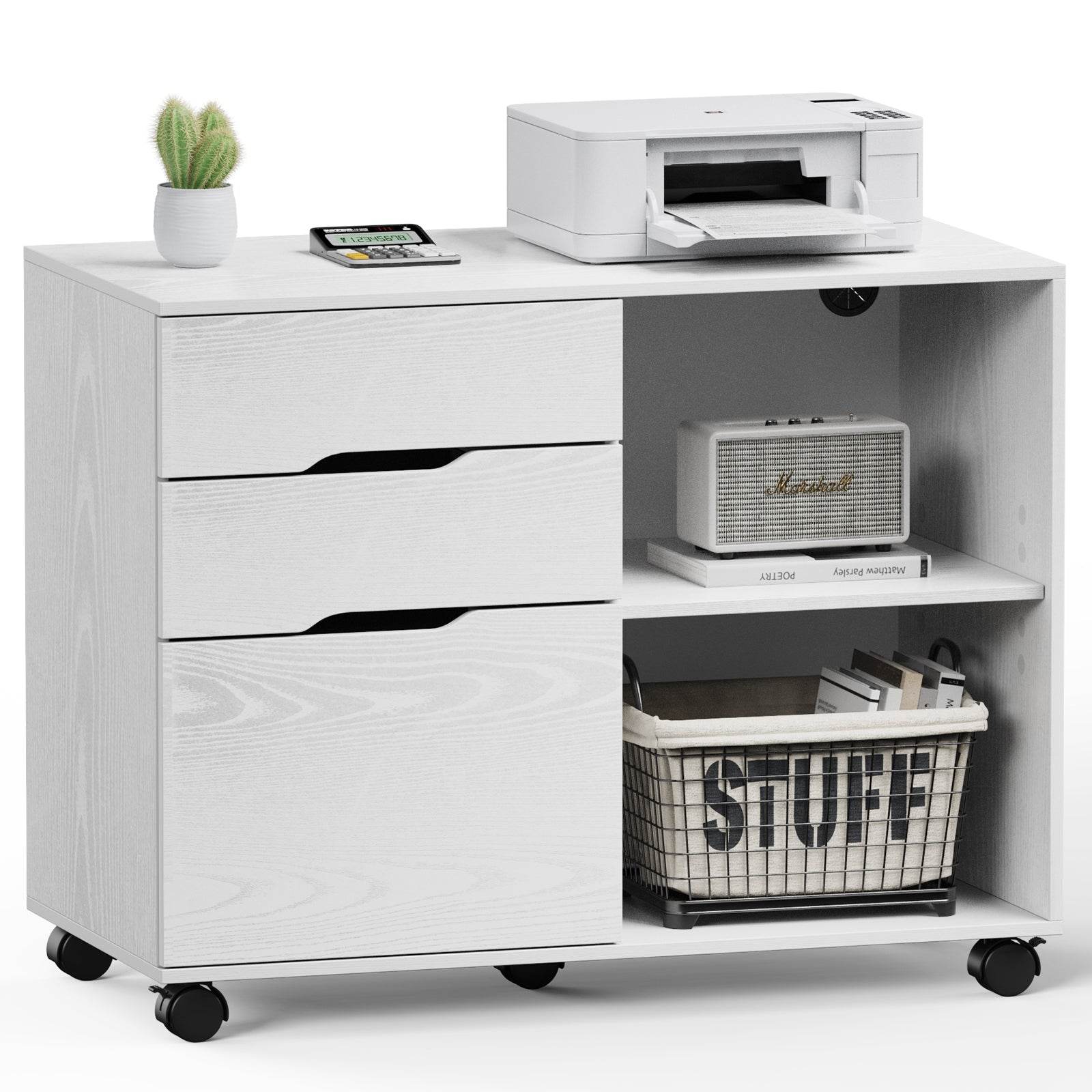 Wooden 3-Drawer Filing Cabinet and Printer Stand with wheels
